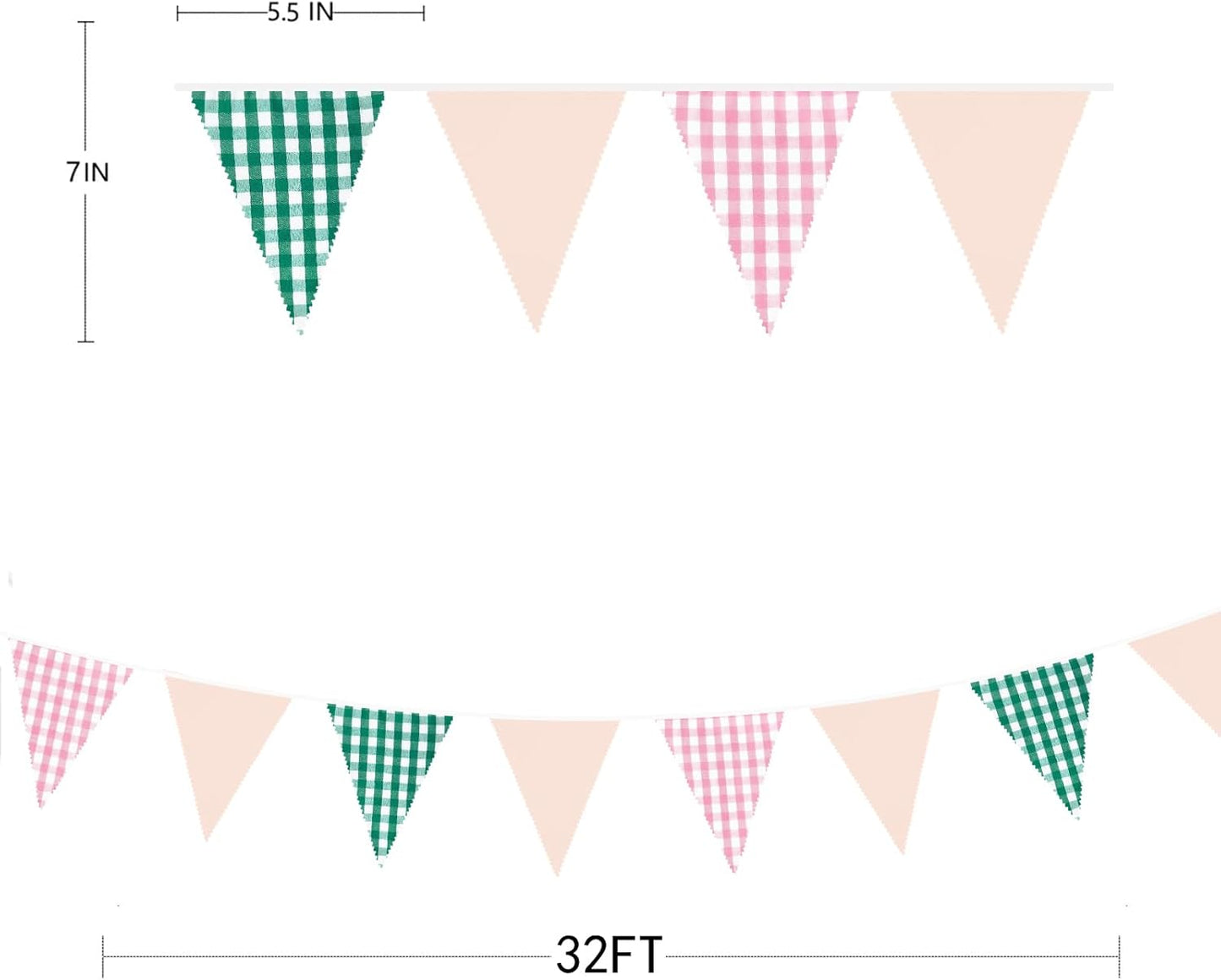 32Ft Dusty Blue Party Decorations Retro Blue Gingham Triangle Banner Flag Pennant Fabric Garland Streamers for Nautical Wedding Birthday Ahoy Achor Bridal Baby Shower Under The Sea Decor Supplies