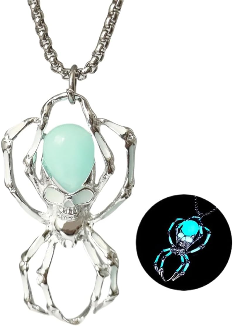 Spider Necklace for Men Women,Punk Luminous Animal Pendant,Spider Charm Pendant Necklace,Hip-hop Glow in the Dark Jewelry