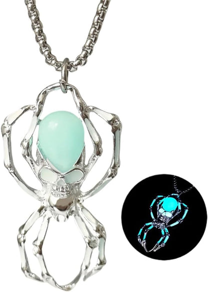 Spider Necklace for Men Women,Punk Luminous Animal Pendant,Spider Charm Pendant Necklace,Hip-hop Glow in the Dark Jewelry