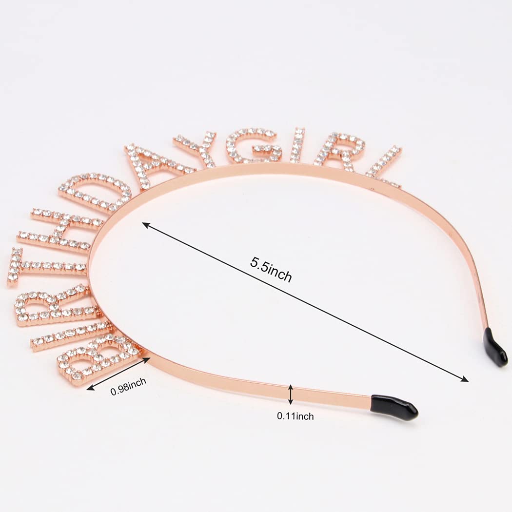 AOPRIE Birthday Girl Crown for Women with Sash Rose Gold Tiara for Women Headband Princess Crown Rhinestone Happy Birthday Accessories