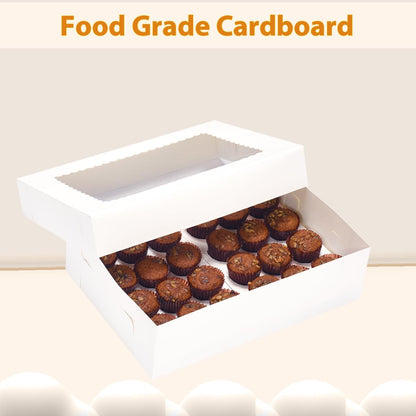 JJO Mini Cupcake Box 5 Pack,Holds 24 Mini Cupcakes,Cupcake Holder, 14x10x4 Inch White Bakery Boxes with Window for Birthday Holiday Party Bakery