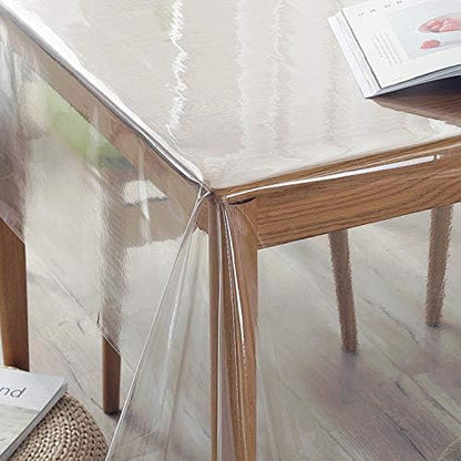 sancua Clear Plastic 100% Waterproof Tablecloth - 54 x 78 Inch - Vinyl PVC Rectangle Table Cloth Protector Oil Spill Proof Wipe Clean Table Cover for Dining Tables, Parties & Camping, Crystal Clear