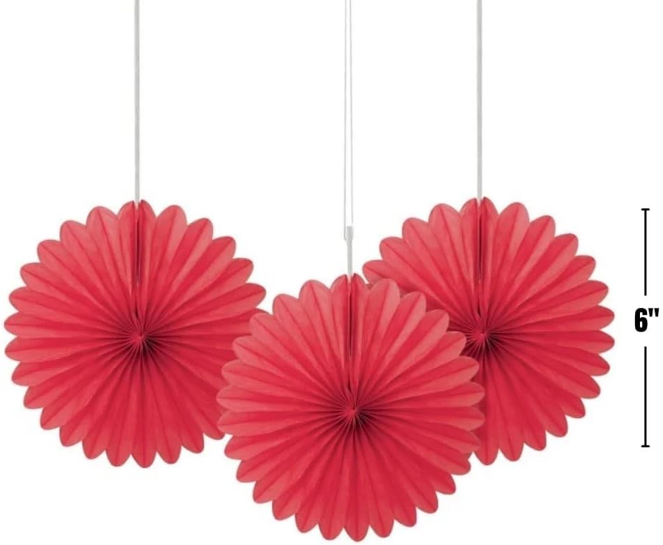 Sunflower Yellow Hanging Tissue Paper Fans - 6'', 3 Count - Perfect for Parties & Home Decor