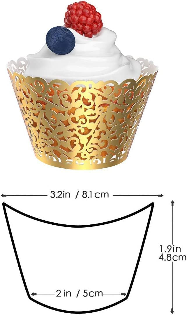 50 Pcs White Pearl Lace Laser Cut Filigree Wedding Cupcake Wrapper Baking Cake Cups Wraps Cupcake Muffin Case Trays for Special Occasions
