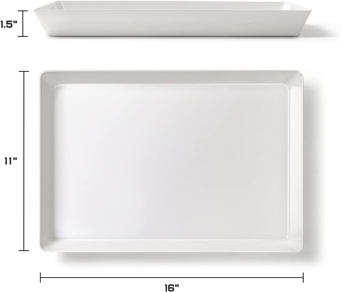 4-Pack Plastic 16" x 11" Large White Serving Trays Set - Reusable Serving Platters for Cookie, Appetizer, Charcuterie, Snack, Dessert, Party Food Display - Stackable Kitchen CounterTop Tray, BPA Free