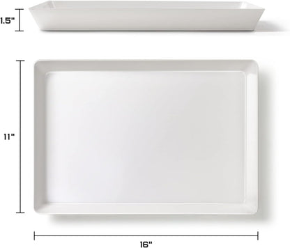 4-Pack Plastic 16" x 11" Large White Serving Trays Set - Reusable Serving Platters for Cookie, Appetizer, Charcuterie, Snack, Dessert, Party Food Display - Stackable Kitchen CounterTop Tray, BPA Free