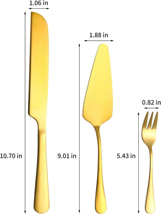 Cake Knife and Server Set with 6 Pcs Cake Forks,Wedding Cake Cutting Set for Birthday Anniversary Parties and Festival(8 PCS, Gold)