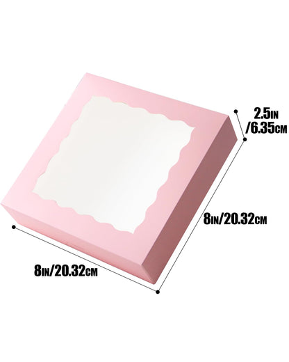 qiqee 8x8x2.5 Inch White Pastry Box With Window Donut Pie Boxes 12pcs Bakery Box (Auto-pop Up)