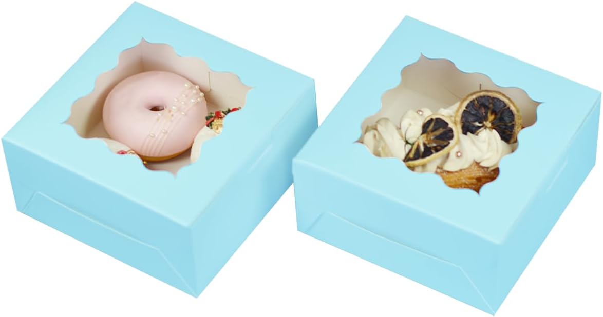 Bakepacker Brown 30-Packs Bakery Boxes with Window 6x6x3 inches Thick & Sturdy Macaroon Pastry Boxes Cookie Boxes for Bakerys