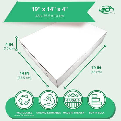 Southern Champion Tray 1029 Premium Clay Coated Kraft Paperboard White Non-Window Sheet Cake and Utility Box, 19" Length x 14" Width x 4" Height, 1/2 Sheet (Case of 50)