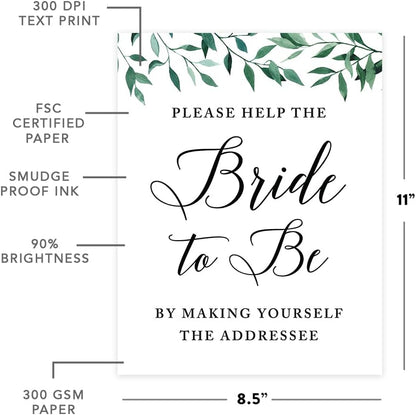 Andaz Press Wedding Party Signs, Natural Greenery Green Leaves, 8.5x11-inch, Bridal Shower Scavenger Hunt, 1-Pack - Colors D