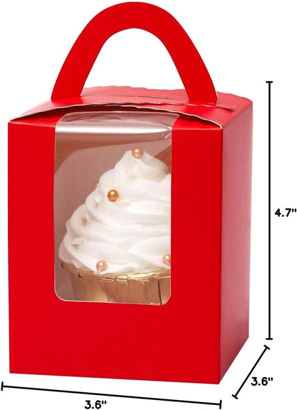 qiqee 60pcs Cupcake Boxes Individual Disposable White Single Box with Window 3.6 * 3.6 * 4.3inch Cupcake Containers/Holders