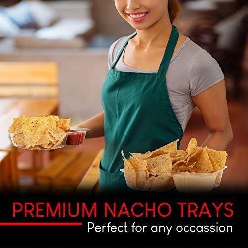 12oz Plastic Nacho Trays (100 Pack) Small Disposable Tray for Nachos & Cheese Dip, Concession Stand Supplies, Movie Night Snacks for Kids, Carnival Party Decorations, Food Boats, Snack Containers…