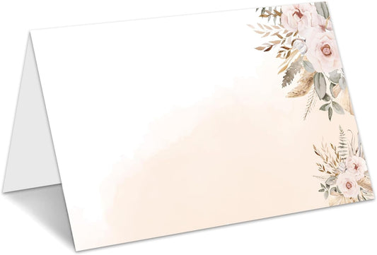 Boho Floral Place Cards for Table Setting, Wedding Placecards, Tent Cards Decor For Bridal Shower Anniversary Party Decorations, 25 Pack Baby Shower Food Name Card, 2 x 3.5" /001