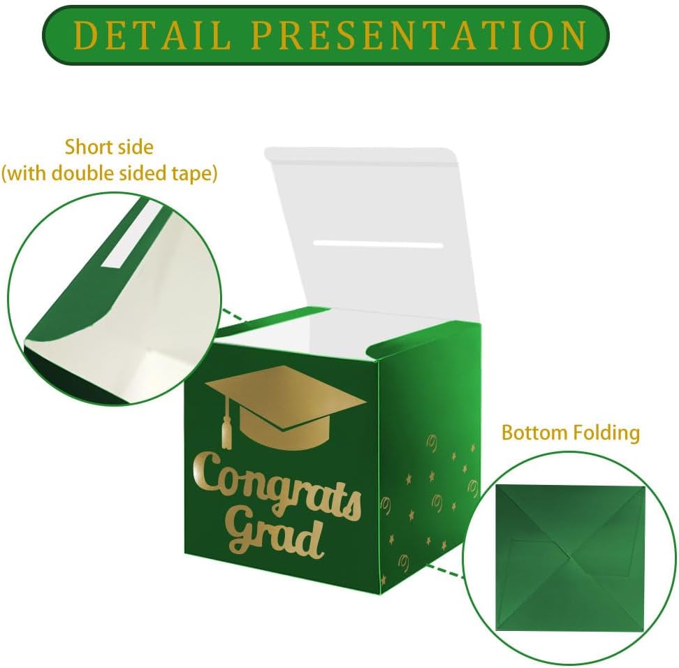 Graduation Card Box Holder, Congrats Grad Foldable Cardboard Decorations Box for Graduation Party Decoration and Grad Parties (Black)