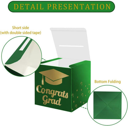 Graduation Card Box Holder, Congrats Grad Foldable Cardboard Decorations Box for Graduation Party Decoration and Grad Parties (Black)