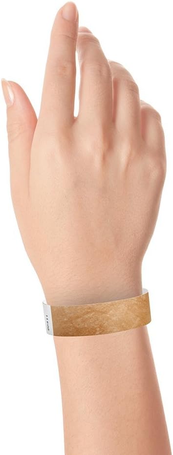 100 WristCo Metallic Gold Tyvek Wristbands for Events - ¾” x 10” - Waterproof Recyclable Comfortable Tear Resistant Paper Bracelets Wrist Bands for Concerts Festivals Admission Party