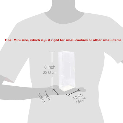 Gusseted Flat Bottom Cellophane Bags with Paper Insert 50Pcs 4x2x8 Inches Smore Bags