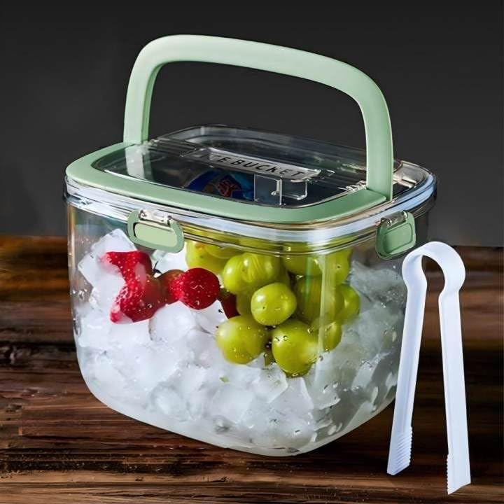 5L Portable Ice Cube Storage Bin, Clear Ice Bucket for Freezer with Lid & Tong for Outdoor Camping, Plastic Refrigerator Ice Cube Trays Storage Bin for Whiskey Wine Cocktail Party