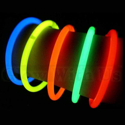 Glow Sticks Bracelets Bulk Wholesale, 100 8” Yellow Glow Bracelets, Bright Color, Glow 8-12 Hrs, 100 Connectors Included, Glow Party Favor Supplies, Sturdy Packaging, Great Fun.