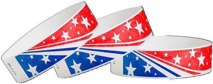 500 WristCo Red Stars Tyvek Wristbands for Events - Comfortable Tear Resistant Paper Bracelets ID Wrist Bands for Concerts Festivals Admission Party Identification Tours