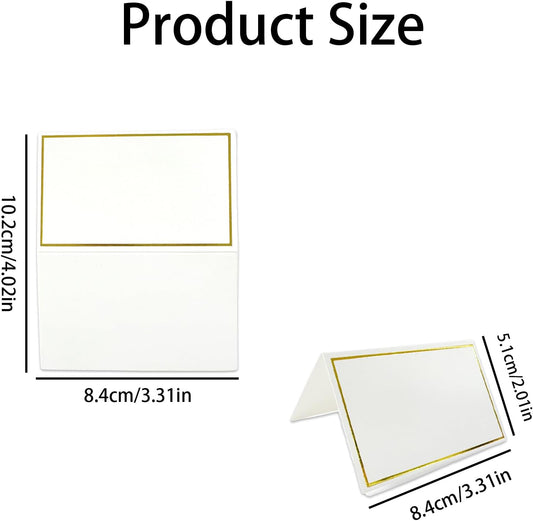 100Pcs Black & White Place Cards, 2"x3.5" Folded Tent Name Cards with Luxurious Gold Foil Border for Weddings, Banquets, Dinner Parties - 50 Black + 50 White
