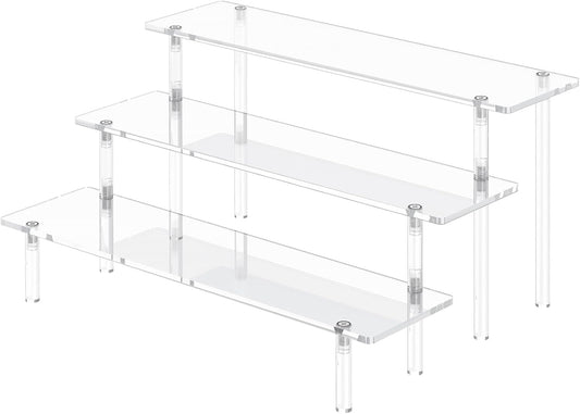 3 Tier Acrylic Display Risers, Large Perfume Organizer Stand, Clear Cupcake Stand Holder, Display Shelves for Figurines, Dessert Shelf for Party, Risers Display Stand for Decoration (1 Pack)