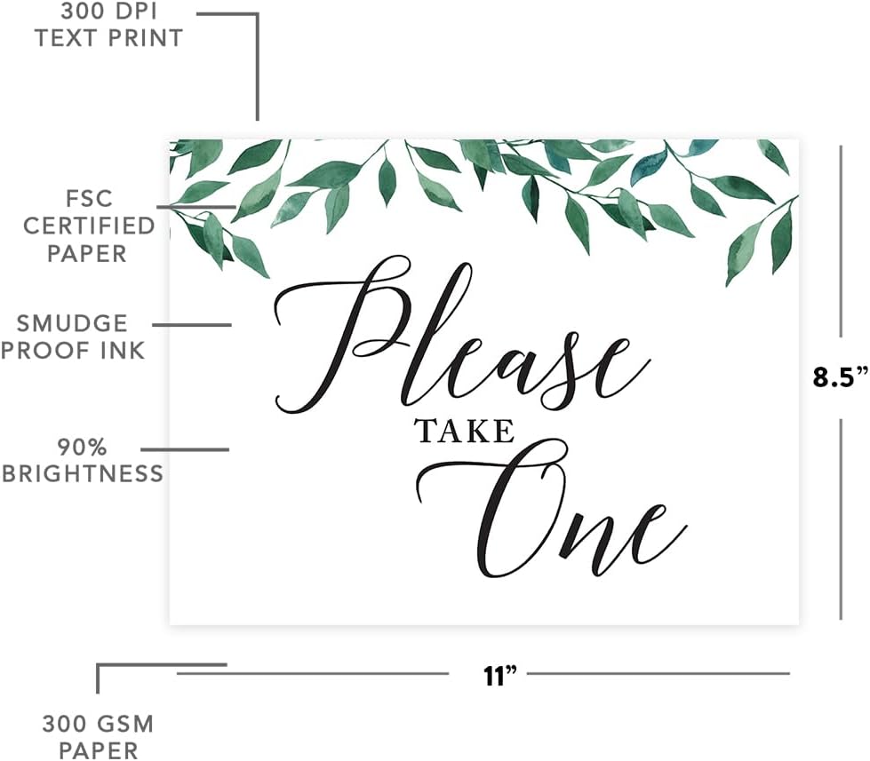 Andaz Press Wedding Party Signs, Natural Greenery Green Leaves, 8.5x11-inch, Bridal Shower Scavenger Hunt, 1-Pack - Colors D