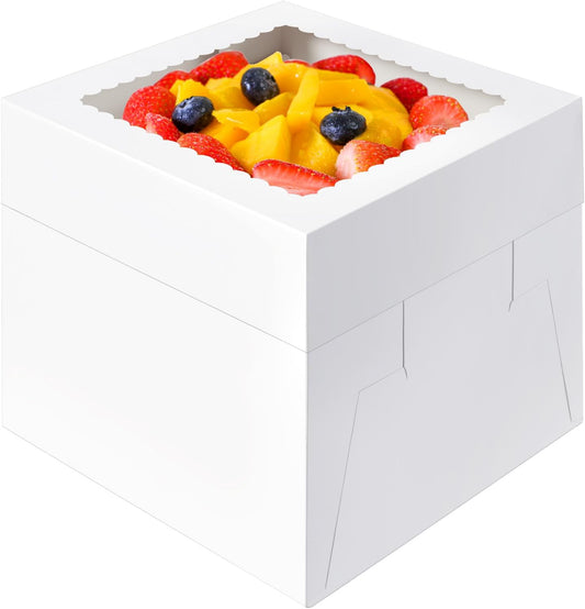 20 Pcs Cake Boxes, 10x10x8 Inch Tall Cake Box with Window, White Cake Boxes 10 Inch, Large Square Cake Box, Disposable Bakery Boxes for Cake Pastry Desserts Cookies Pies Wedding Birthday Party
