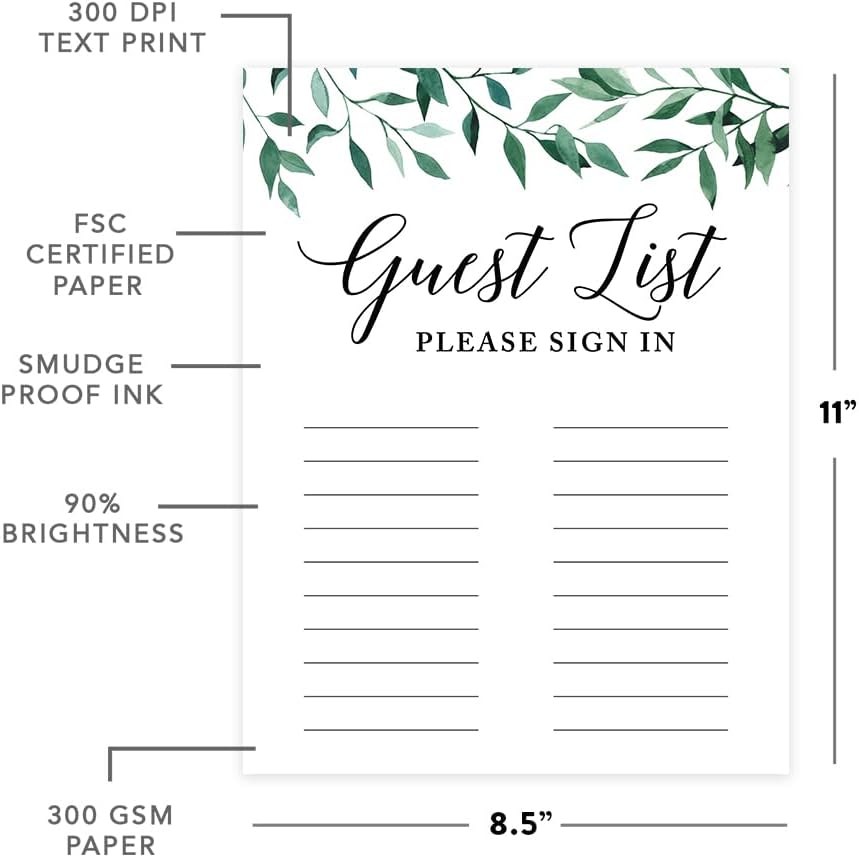 Andaz Press Wedding Party Signs, Natural Greenery Green Leaves, 8.5x11-inch, Bridal Shower Scavenger Hunt, 1-Pack - Colors B