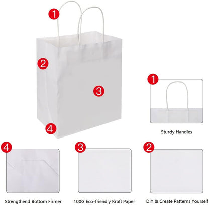 Oikss 100 Pack 8x4.75x10 Inch Medium Brown Kraft Paper Bags with Handles Bulk for Wedding Birthday Party Favors Grocery Retail Shopping Business Goody Craft Gift Bags Sacks (Plain Natural 100 Count)