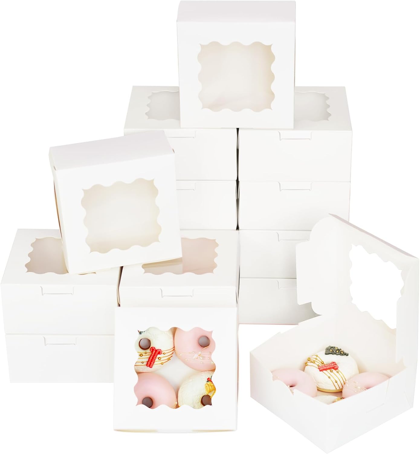 Bakepacker Brown 30-Packs Bakery Boxes with Window 6x6x3 inches Thick & Sturdy Macaroon Pastry Boxes Cookie Boxes for Bakerys