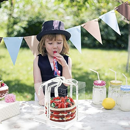 10 Inch Clear Cake Box,2 Pcs 10" X 10" X 9" Transparent Cake Box with Ribbon for 8" Cakes-Clear Tall Cake Boxs- Gift Boxes with Lid for Wedding Party and Gift Display (White-2 Set)
