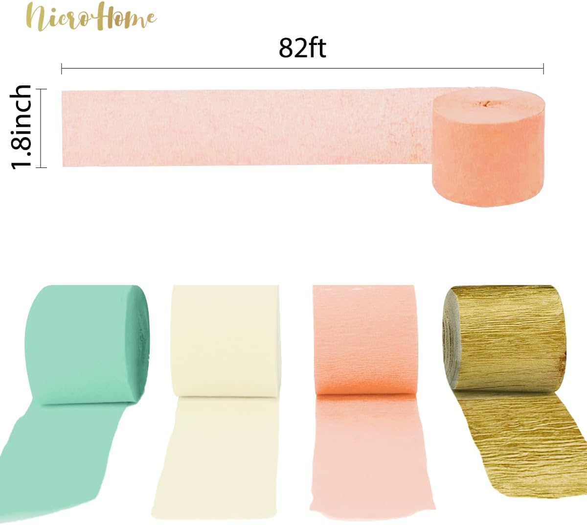 NICROHOME EUR Wedding Party Decorations, 8 Rolls Moss Sage Green Pink Crepe Paper Streamers for Boho Baby Shower, Wedding, Engagement Party, Spring Party, Birthday Party Supplies, 82 ft Long