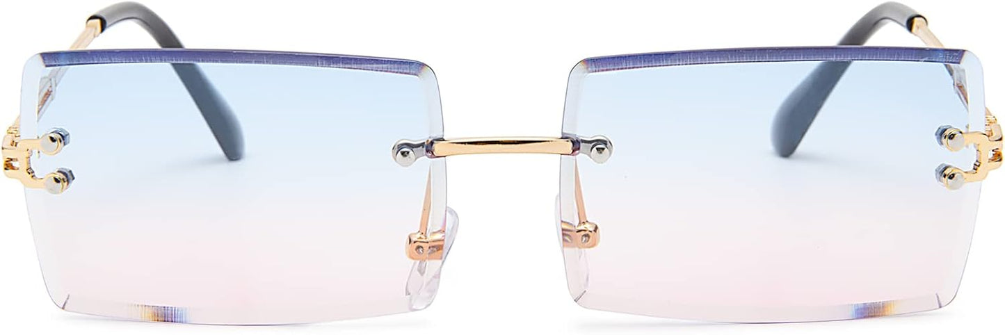 Rectangle Sunglasses for Men/Women Small Rimless Square Shade Eyewear