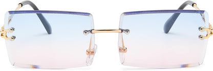 Rectangle Sunglasses for Men/Women Small Rimless Square Shade Eyewear