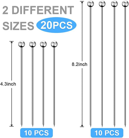 15PCS Cocktail Picks for Drinks, Stainless Steel Cocktail Toothpicks, Reusable Cocktail Skewers, Garnish Picks Bloody Mary Skewers, Metal Martini Picks for Olives Appetizers Fruit (4.3 Inch)