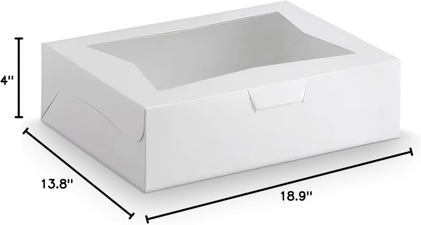10Pcs Half-Sheet Cake Boxes 19x14x4" - White Bakery Boxes with Window, Pastry and Dessert Box Set for Mothers Day Gifts & Cake Presentation, Glossy Flip Top Boxes for Cakes, Cupcakes, Cookies & Donuts