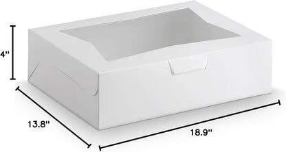 10Pcs Half-Sheet Cake Boxes 19x14x4" - White Bakery Boxes with Window, Pastry and Dessert Box Set for Mothers Day Gifts & Cake Presentation, Glossy Flip Top Boxes for Cakes, Cupcakes, Cookies & Donuts