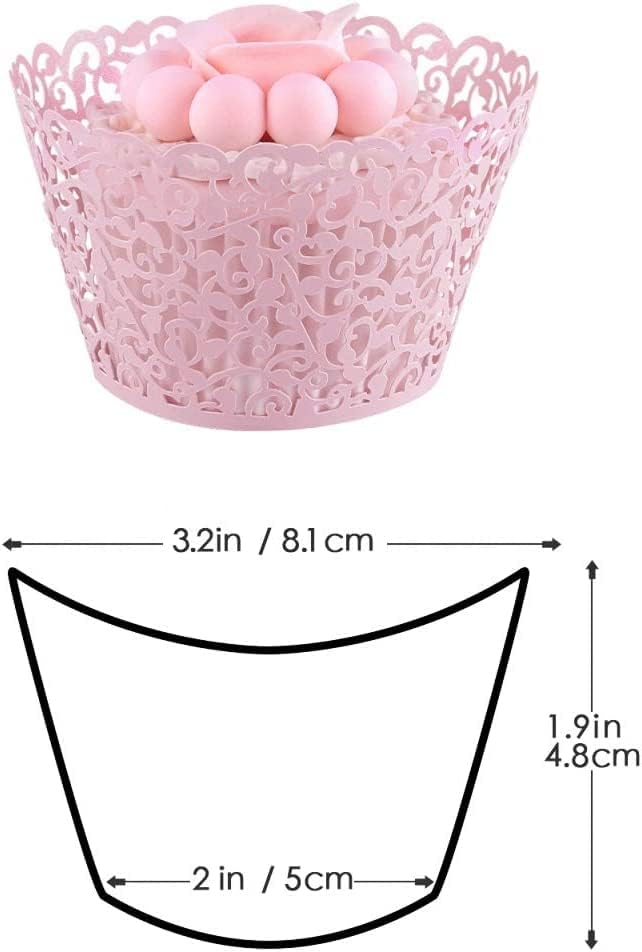 50 Pcs White Pearl Lace Laser Cut Filigree Wedding Cupcake Wrapper Baking Cake Cups Wraps Cupcake Muffin Case Trays for Special Occasions