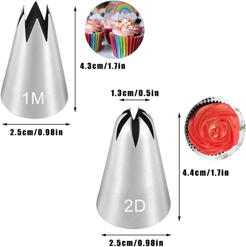 Icing Piping Tip Set,3 Large Decorating Tips Stainless Steel,DIY Cream Rose Flower Piping Tips,Cupcake Pastry Tips for Cake Decorating(1M 2D 2F)