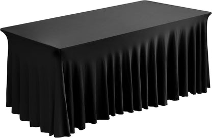 Fixwal Black Spandex Tablecloth for Rectangle Table 6ft, Table Skirt for Folding Table, Table Cover for Party, Show, Wedding and Birthday
