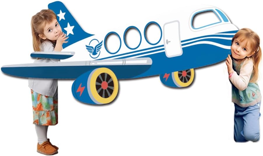 WADORN Airplane Shaped Photo Prop Selfie Frame Party Banner, 6.7x2.9 Ft Large Aircraft Themed Photo Backdrop Plane Themed Background Banner Hanging Supplies for Aviation Airplane Party Supplies
