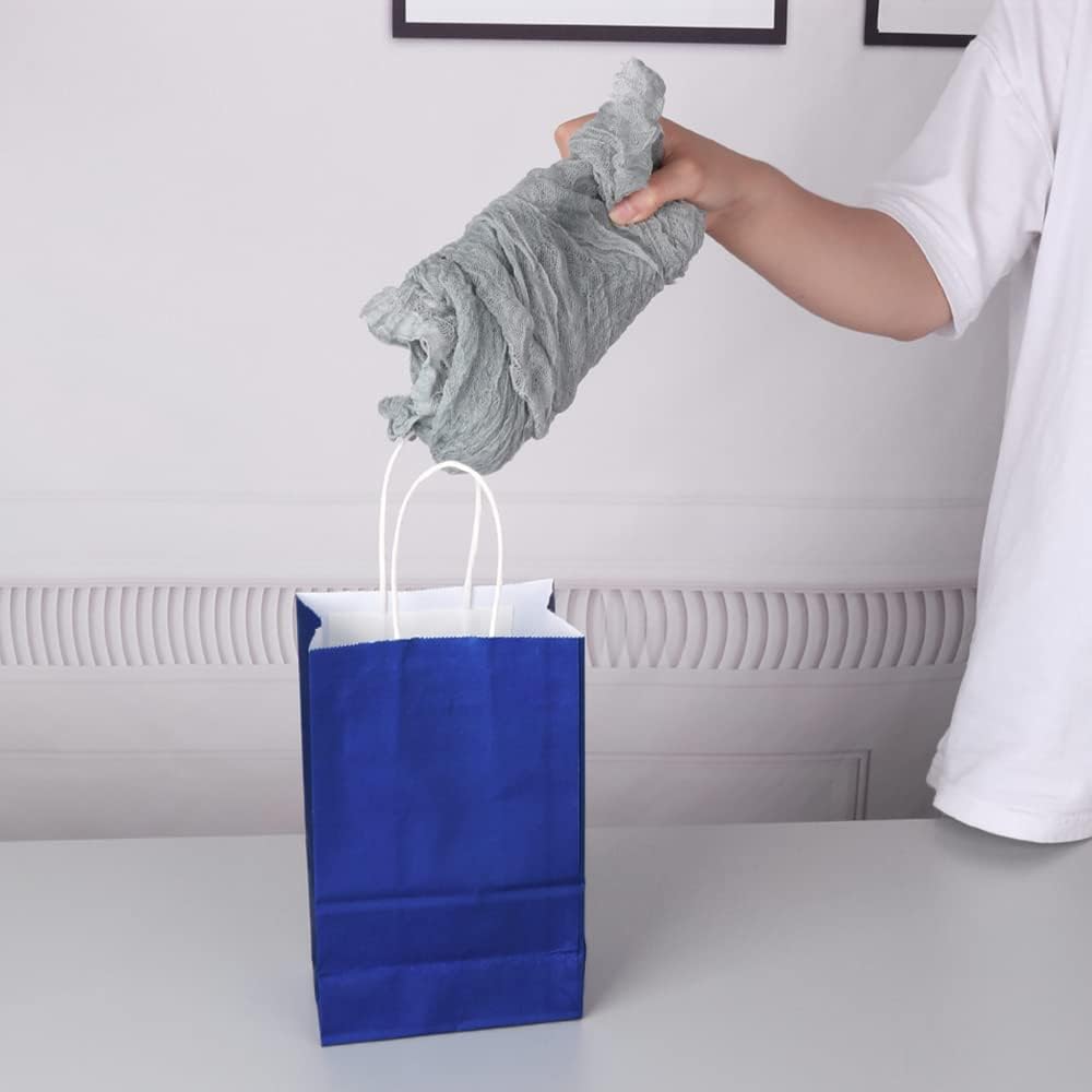 Oikss 100 Pack 5.25x3.25x8.25 Inch Small White Kraft Paper Bags with Handles Bulk for Birthday Wedding Party Favors Grocery Retail Shopping Business Goody Craft Gift Bags Cub Sacks (100pcs Count)