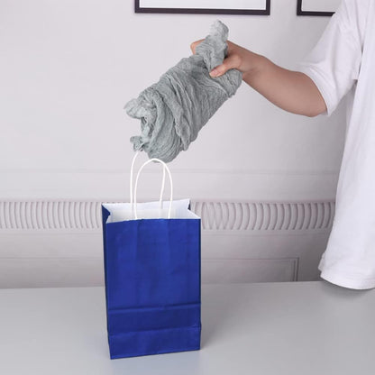 Oikss 100 Pack 5.25x3.25x8.25 Inch Small White Kraft Paper Bags with Handles Bulk for Birthday Wedding Party Favors Grocery Retail Shopping Business Goody Craft Gift Bags Cub Sacks (100pcs Count)