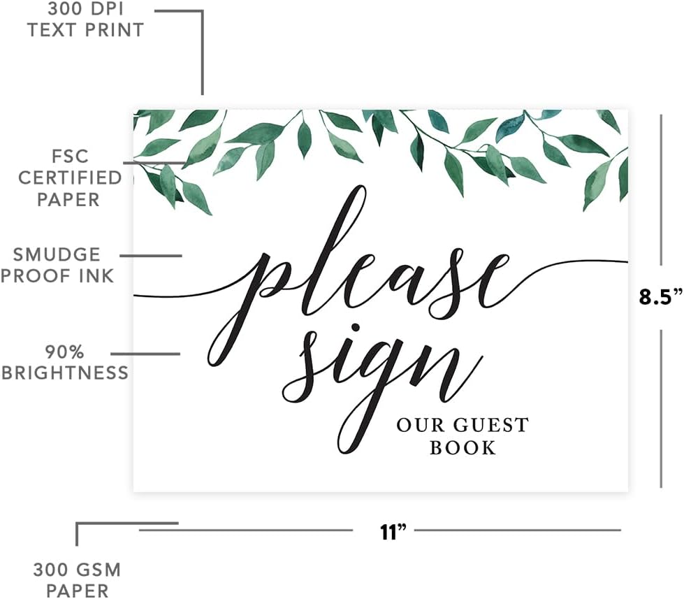 Andaz Press Wedding Party Signs, Natural Greenery Green Leaves, 8.5x11-inch, Bridal Shower Scavenger Hunt, 1-Pack - Colors B