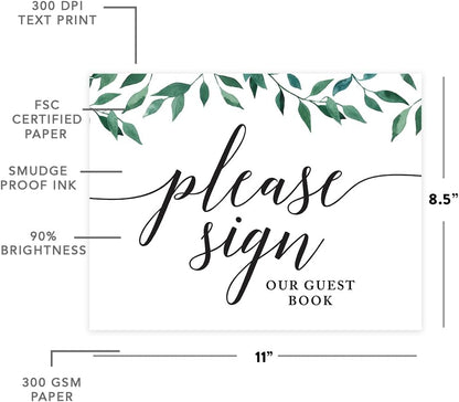 Andaz Press Wedding Party Signs, Natural Greenery Green Leaves, 8.5x11-inch, Bridal Shower Scavenger Hunt, 1-Pack - Colors B