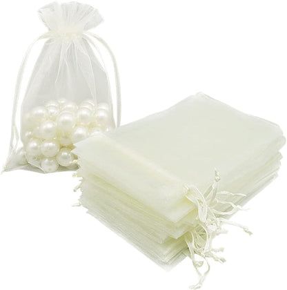 HRX Package 100pcs White Organza Bags, 4x6 inch Mesh Bags Drawstring Gift Bags Jewelry Pouches for Candy Wedding Favors Christmas