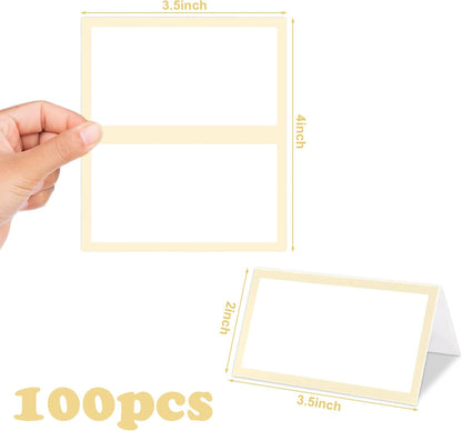 Whaline 100Pcs Navy Blue Place Cards 3.5 x 2 Inch White Blank Tented Cards Wedding Seating Cards for Party Table Setting Supplies