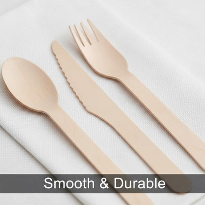 100% Compostable Cutlery Set - 150 Pieces Wooden Compostable Utensils [50 Forks, Knives, Spoons] - Disposable Wooden Cutlery, Eco Friendly Forks & Spoons Set Party Utensils